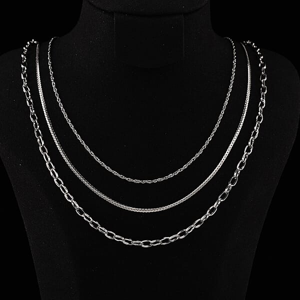 Shop Lc Set Of 3 Fine Link And Twisted Rope Chain Necklace In Stainless Steel 20-22 Inches