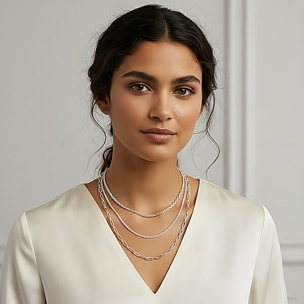 Shop Lc Set Of 3 Fine Link And Twisted Rope Chain Necklace In Stainless Steel 20-22 Inches