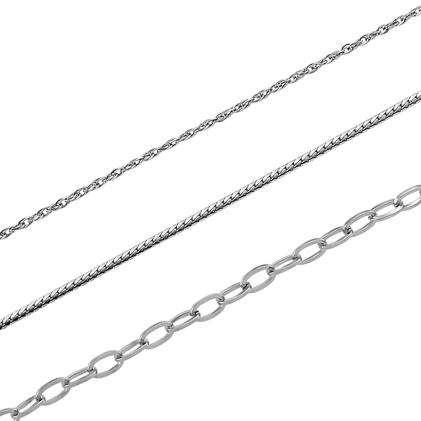 Shop Lc Set Of 3 Fine Link And Twisted Rope Chain Necklace In Stainless Steel 20-22 Inches