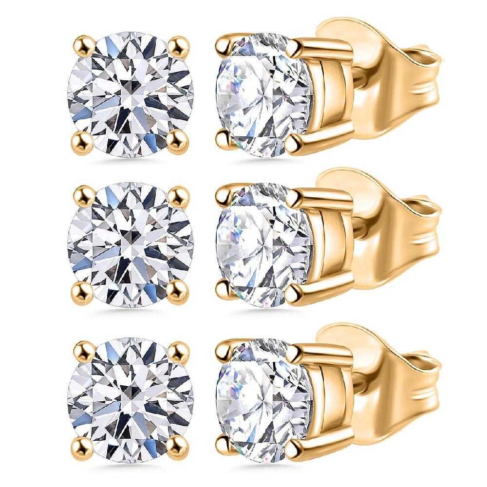 shop lc Set of 3 Luxuriant Lab Grown Diamond G-H SI 1.50 ctw Solitaire Stud Earrings in Vermeil Yellow Gold Over Sterling Silver
