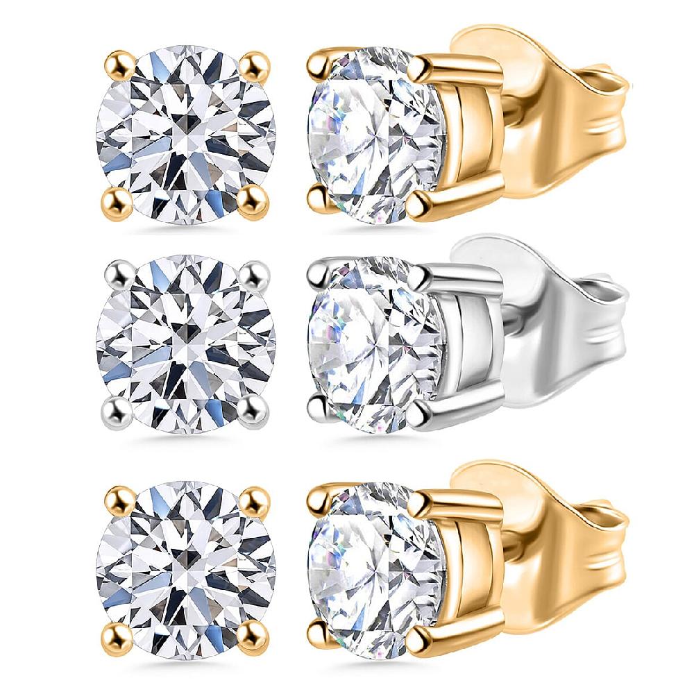 shop lc Set of 3 Luxuriant Lab Grown Diamond (G-H SI) Solitaire Stud Earrings in Vermeil YG and Platinum Over Sterling Silver 3.00 ctw (Del. In 10-12 Days)