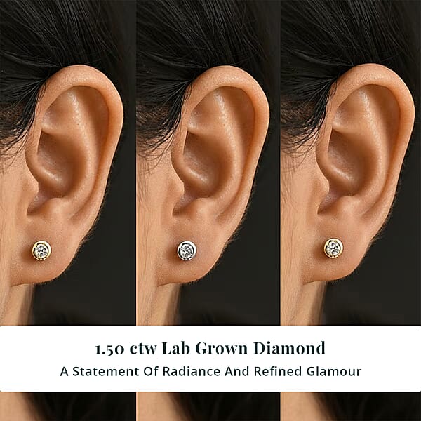 Shop Lc Set Of 3 - Luxuriant Lab Grown Diamond (G-H SI) Solitaire Stud Earrings In 18K Vermeil Yellow Gold And Rhodium Over Sterling Silver 1.50 Ctw (Del. In 10-12 Days)