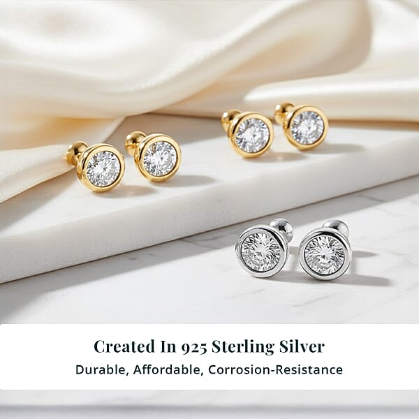 Shop Lc Set Of 3 - Luxuriant Lab Grown Diamond (G-H SI) Solitaire Stud Earrings In 18K Vermeil Yellow Gold And Rhodium Over Sterling Silver 1.50 Ctw (Del. In 10-12 Days)