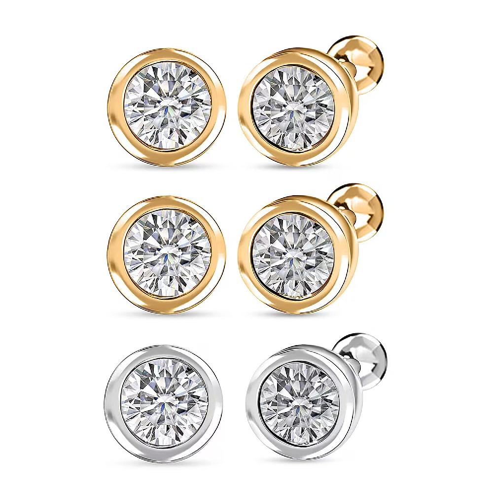 shop lc Set of 3 - Luxuriant Lab Grown Diamond (G-H SI) Solitaire Stud Earrings in 18K Vermeil Yellow Gold and Rhodium Over Sterling Silver 1.50 ctw (Del. In 10-12 Days)