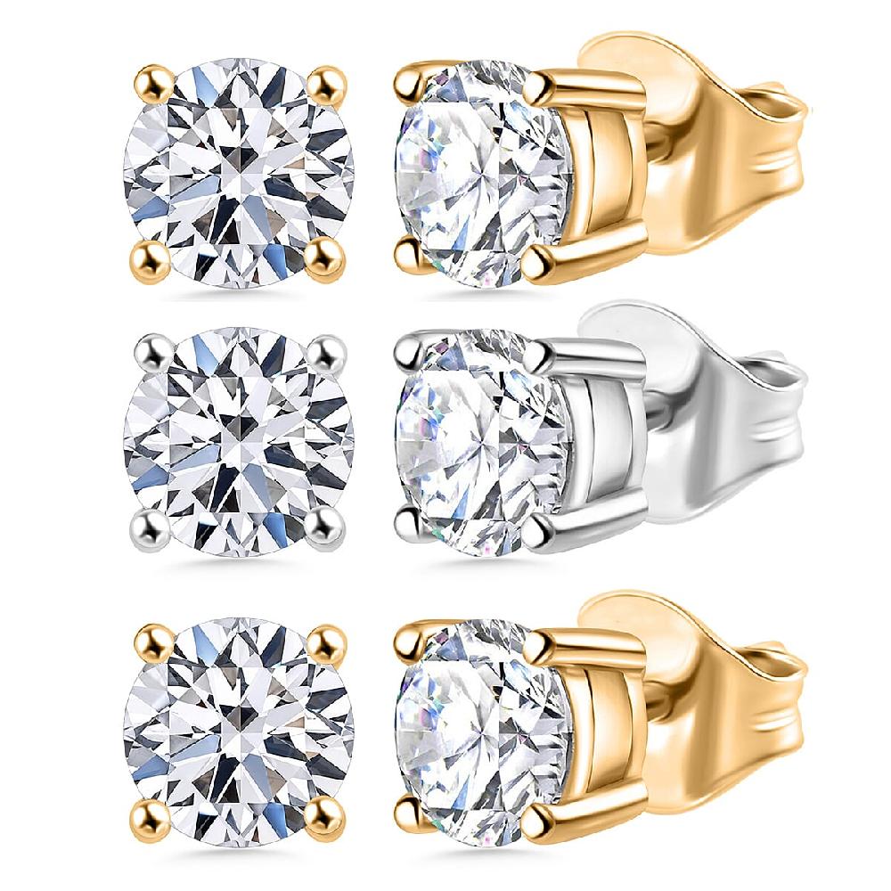 shop lc Set of 3 Luxuriant Lab Grown Diamond (G-H SI) Solitaire Stud Earrings in Vermeil YG and Platinum Over Sterling Silver 1.50 ctw (Del. In 10-12 Days)