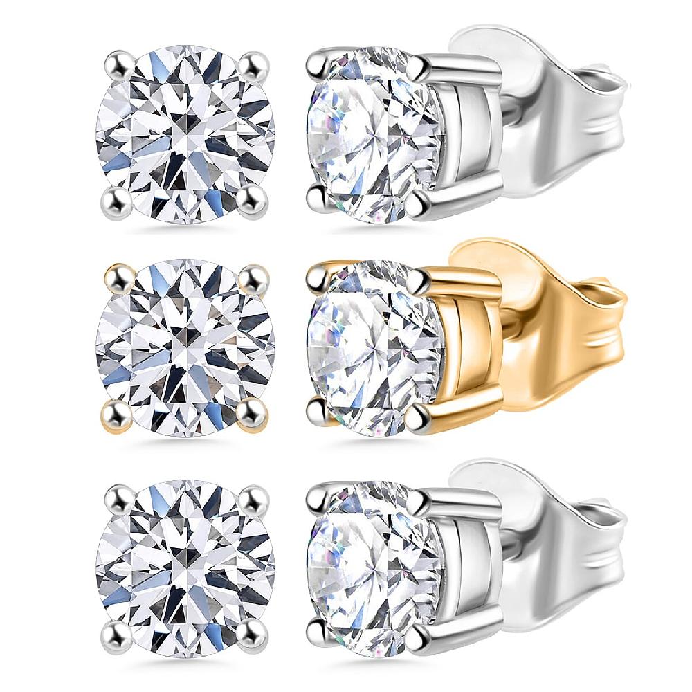 shop lc Set of 3 Luxuriant Lab Grown Diamond (G-H SI) Solitaire Stud Earrings in Vermeil YG and Platinum Over Sterling Silver 1.50 ctw (Del. In 10-12 Days)
