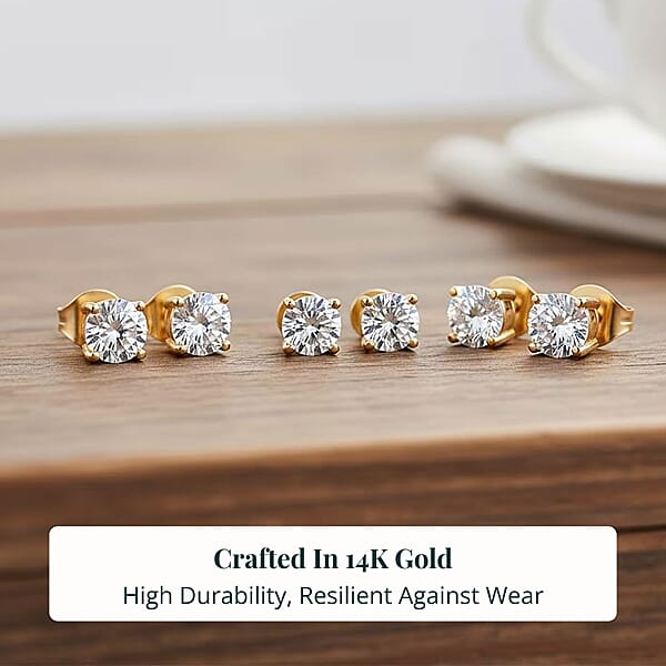 Shop Lc Set Of 3 Luxuriant Lab Grown Diamond G SI1 3.00 Ctw Solitaire Stud Earrings In 14K Yellow Gold