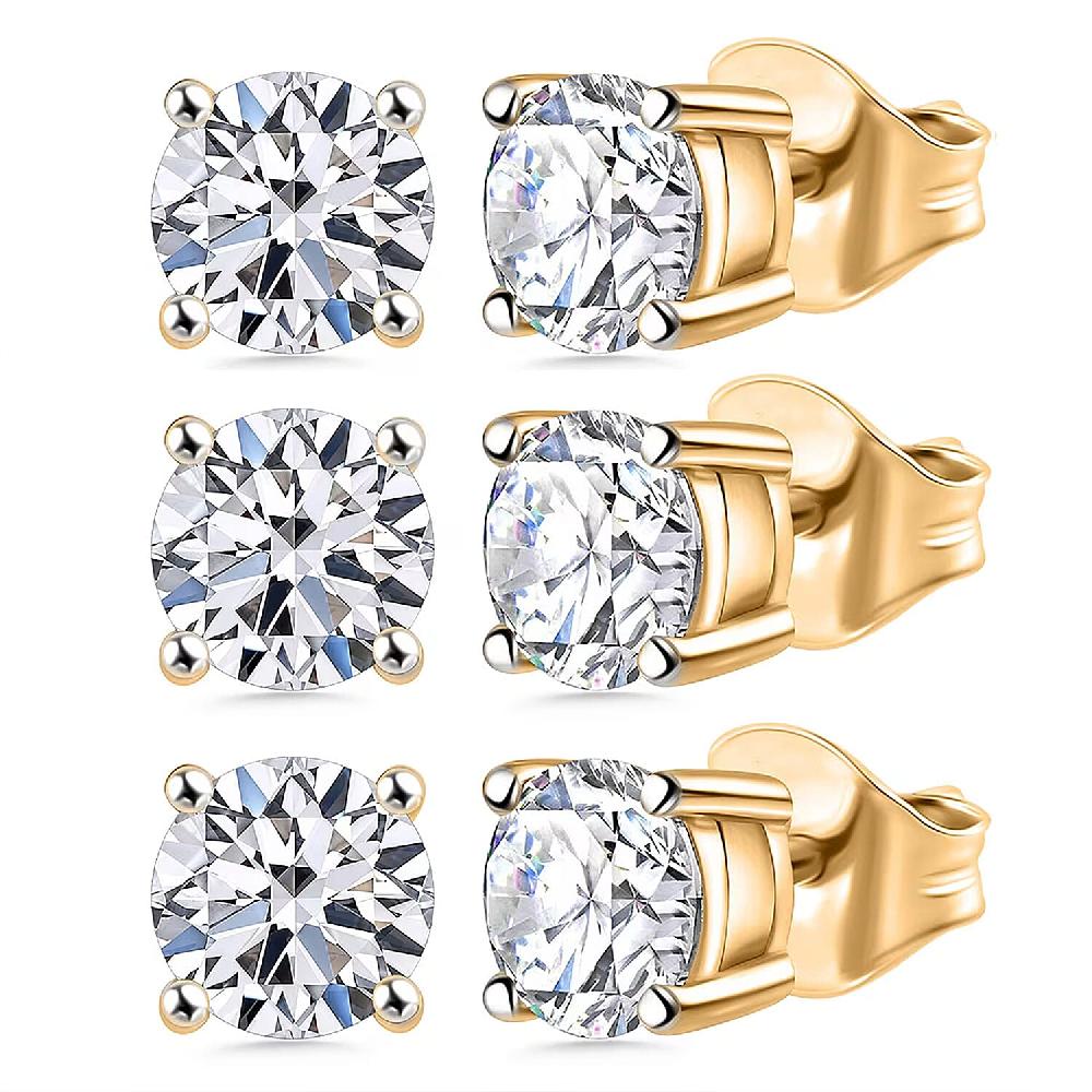 shop lc Set of 3 Luxuriant Lab Grown Diamond G SI1 3.00 ctw Solitaire Stud Earrings in 14K Yellow Gold