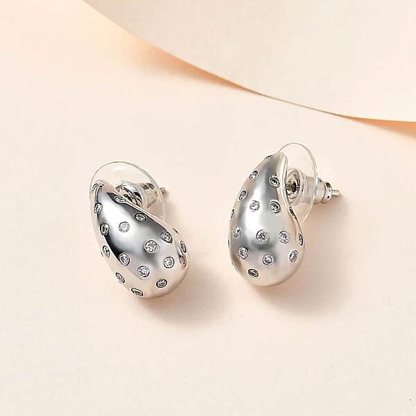 Shop Lc Set Of 3 Moissanite Raindrop Tear Drop Statement Earrings In Vermeil Yellow Rose Gold And Platinum Over Sterling Silver 2.90 Ctw