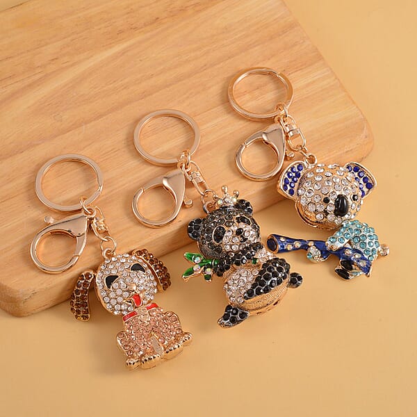 Shop Lc Set Of 3 Multi Color Austrian Crystal Enameled Elephant Cat And Tiger Keychain In Dualtone