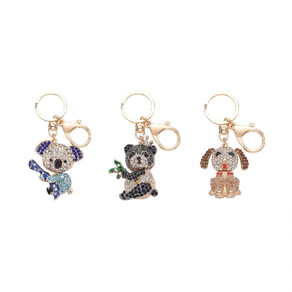 shop lc Set of 3 Multi Color Austrian Crystal Enameled Elephant Cat and Tiger Keychain in Dualtone