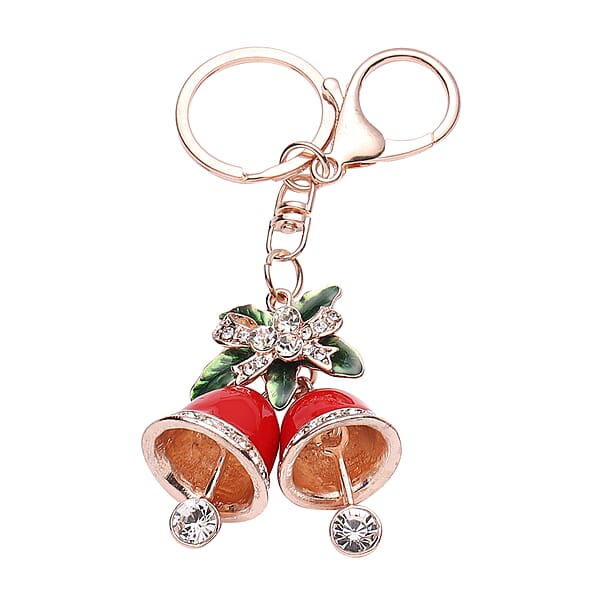 Shop Lc Set Of 3 Multi Color Austrian Crystal Enameled Skiing Santa Jingle Bells & Christmas Present Keychain In Rosetone