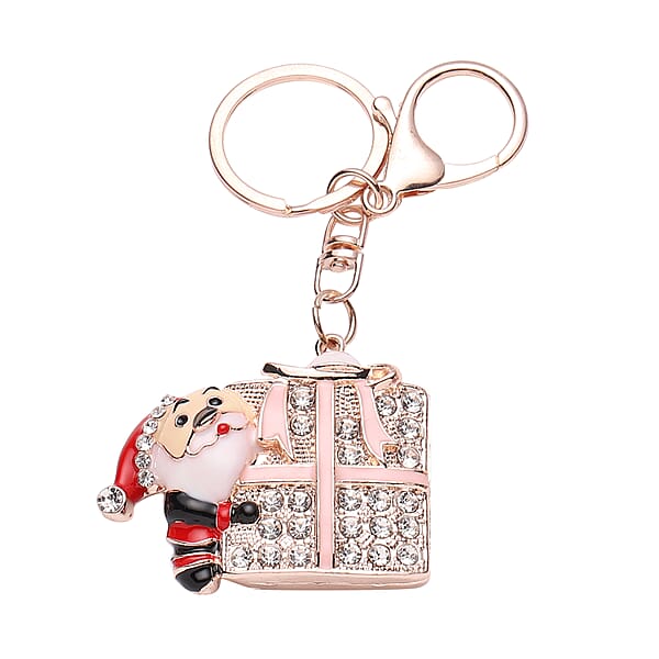 Shop Lc Set Of 3 Multi Color Austrian Crystal Enameled Skiing Santa Jingle Bells & Christmas Present Keychain In Rosetone