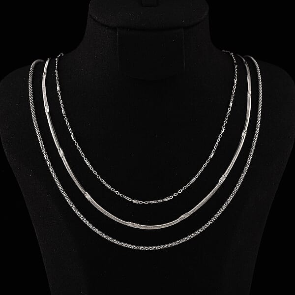 Shop Lc Set Of 3 Snake Link And Twisted Rope Chain Necklace In Stainless Steel 20-22 Inches