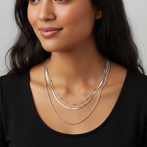 Shop Lc Set Of 3 Snake Link And Twisted Rope Chain Necklace In Stainless Steel 20-22 Inches