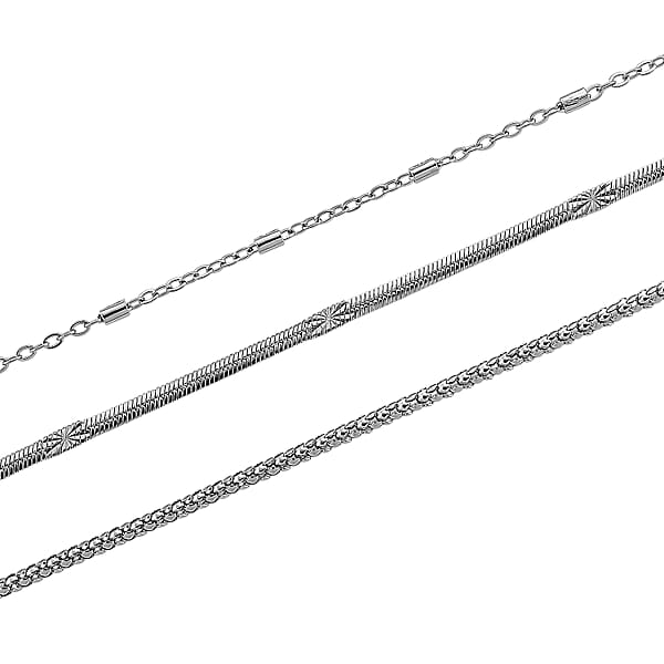 Shop Lc Set Of 3 Snake Link And Twisted Rope Chain Necklace In Stainless Steel 20-22 Inches