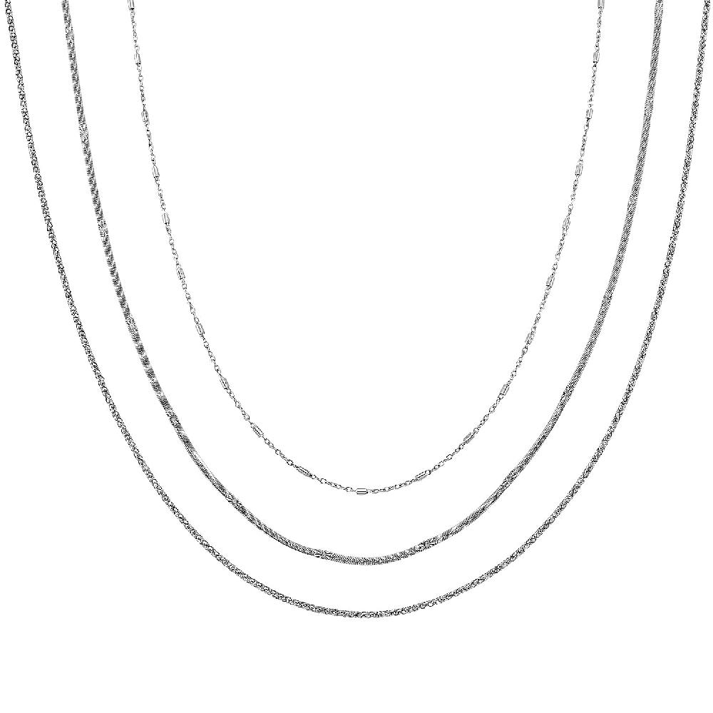 shop lc Set of 3 Snake Link and Twisted Rope Chain Necklace in Stainless Steel 20-22 Inches