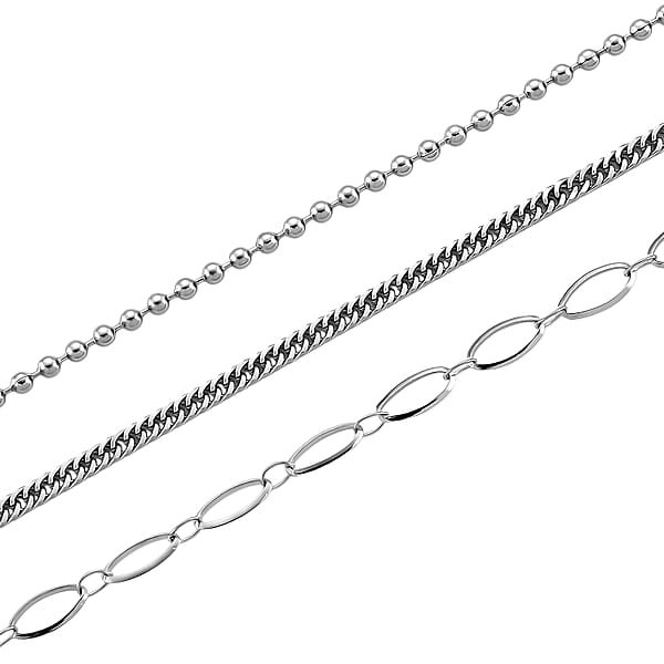 Shop Lc Set Of 3 Wave Cloud And Beaded Texture Necklace In Stainless Steel 20-22 Inches