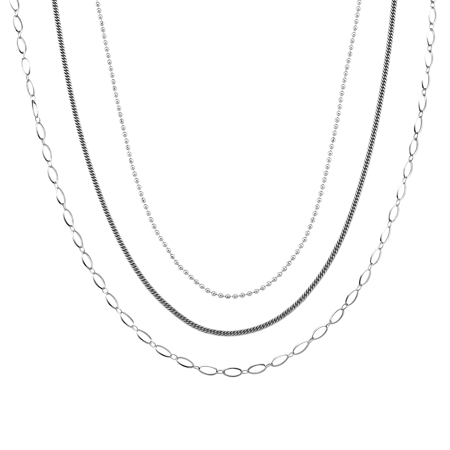 shop lc Set of 3 Wave Cloud and Beaded Texture Necklace in Stainless Steel 20-22 Inches
