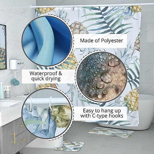 Shop Lc Set Of 4 Green Pineapple Pattern Bathroom 100% Polyester Shower Curtain Floor Mat Toilet Cover Toilet Mat