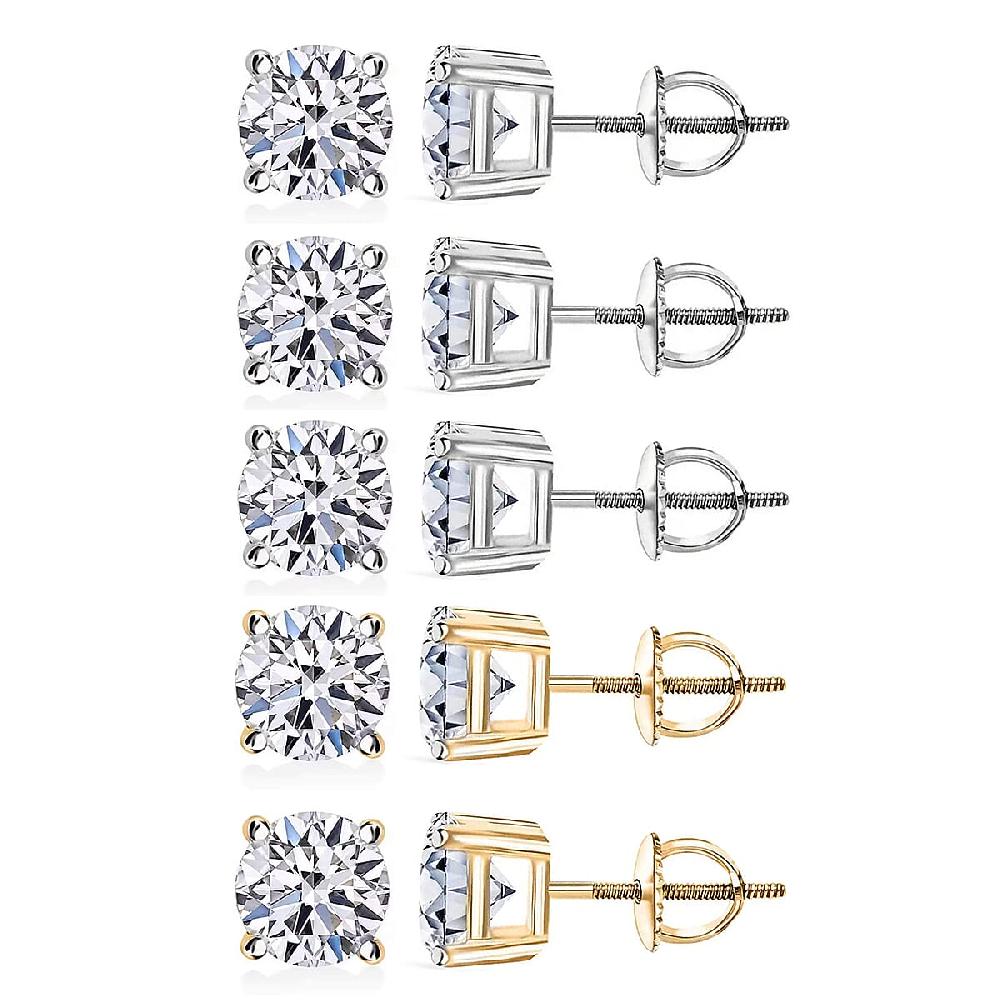 shop lc Set of 5 14K White and Yellow Gold Luxuriant Lab Grown Diamond (G SI1) Solitaire Stud Earrings 5.00 ctw (Del. In 10-12 Days)