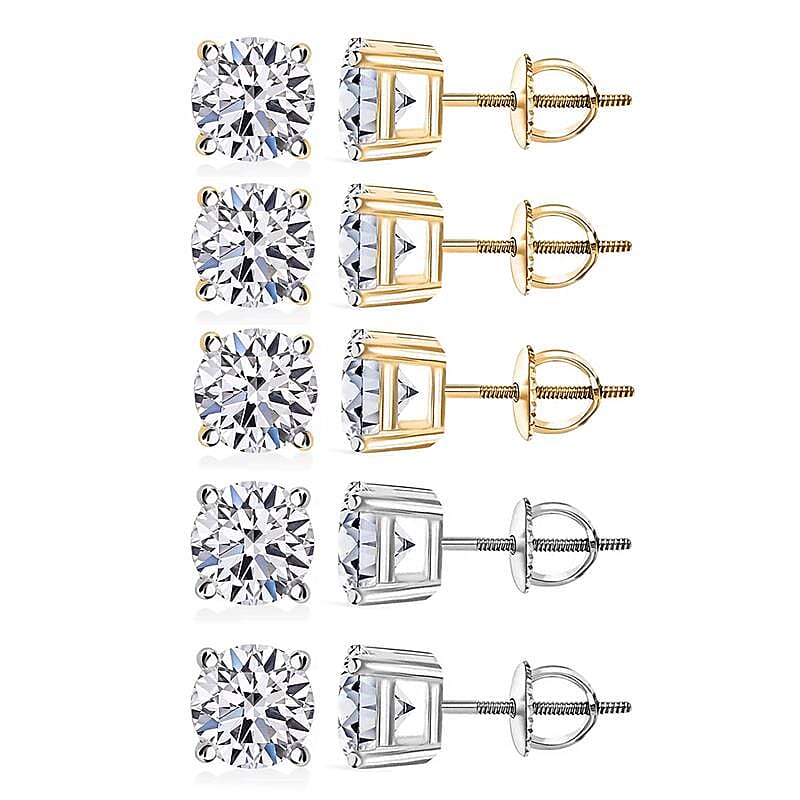 shop lc Set of 5 14K Yellow and White Gold Luxuriant Lab Grown Diamond (G SI1) Solitaire Stud Earrings 5.00 ctw (Del. In 10-12 Days)