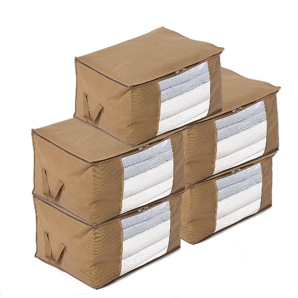 shop lc Set of 5 Dark Beige Non-Woven Fabric Storage Bag with Clear Window