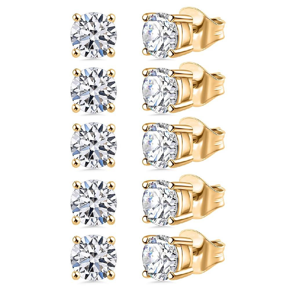 shop lc Set of 5 Luxuriant Lab Grown Diamond G-H SI 5.00 ctw Stud Earrings in Vermeil YG Over Sterling Silver