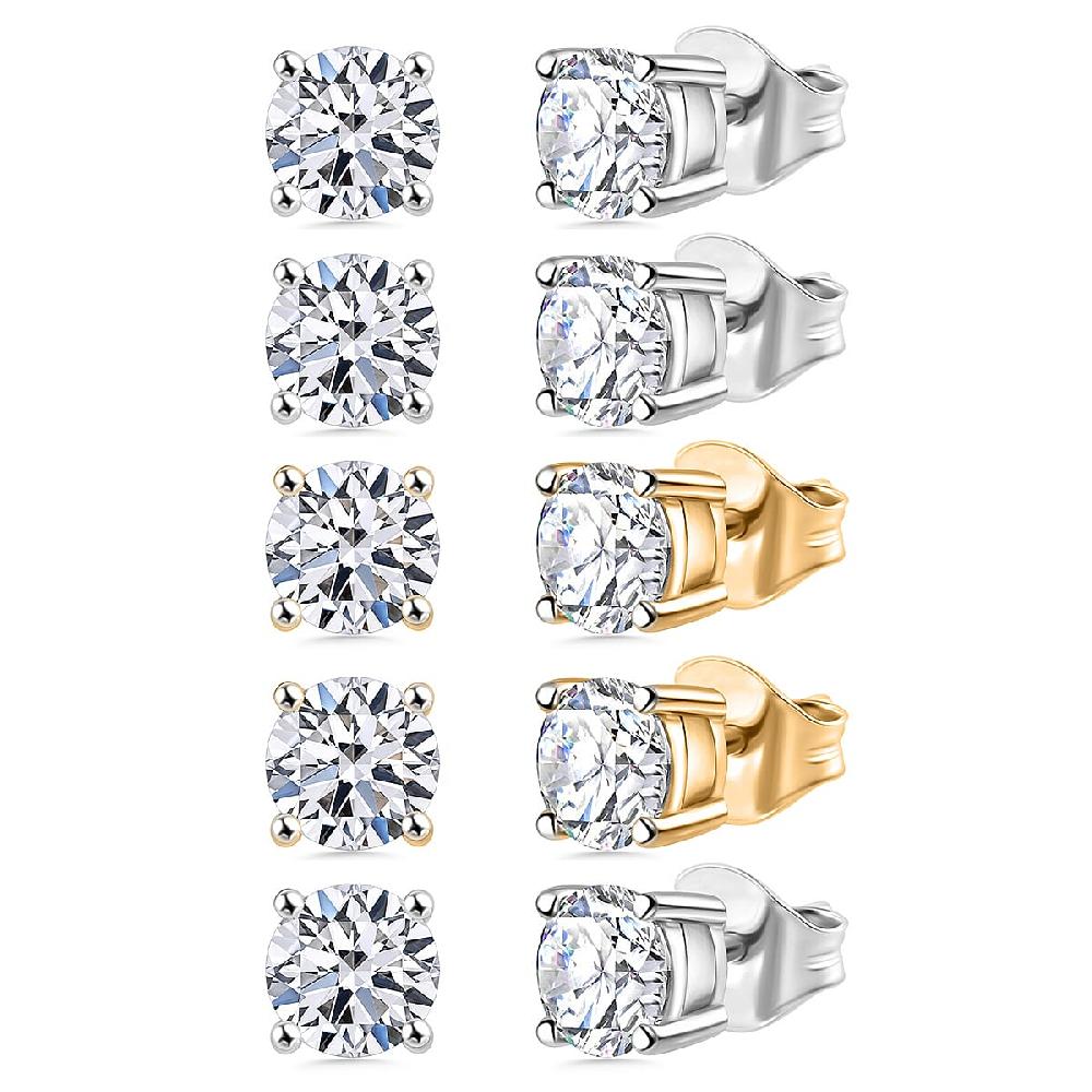 shop lc Set of 5 Luxuriant Lab Grown Diamond (G-H SI) Solitaire Stud Earrings in Vermeil YG and Platinum Over Sterling Silver 3.50 ctw (Del. In 10-12 Days)