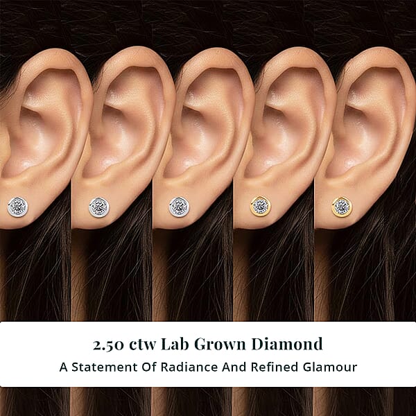 Shop Lc Set Of 5 - Luxuriant Lab Grown Diamond (G-H SI) Solitaire Stud Earrings In Rhodium And 18K Vermeil Yellow Gold Over Sterling Silver 2.50 Ctw (Del. In 10-12 Days)