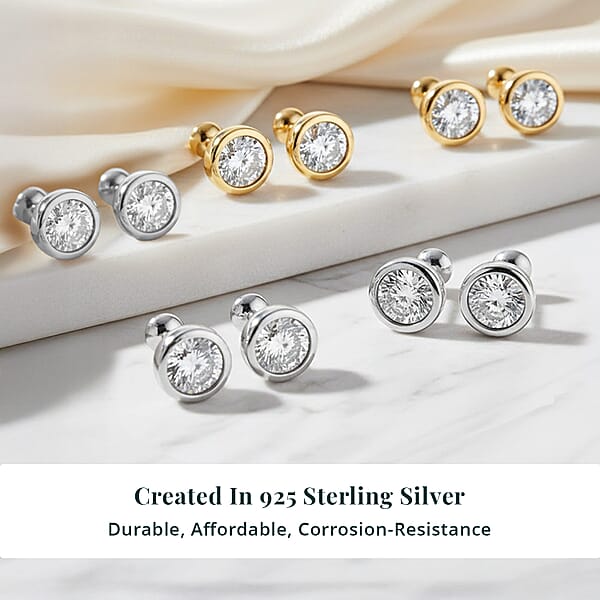 Shop Lc Set Of 5 - Luxuriant Lab Grown Diamond (G-H SI) Solitaire Stud Earrings In Rhodium And 18K Vermeil Yellow Gold Over Sterling Silver 2.50 Ctw (Del. In 10-12 Days)