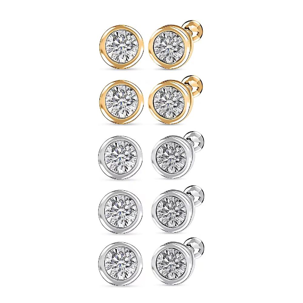 shop lc Set of 5 - Luxuriant Lab Grown Diamond (G-H SI) Solitaire Stud Earrings in Rhodium and 18K Vermeil Yellow Gold Over Sterling Silver 2.50 ctw (Del. In 10-12 Days)