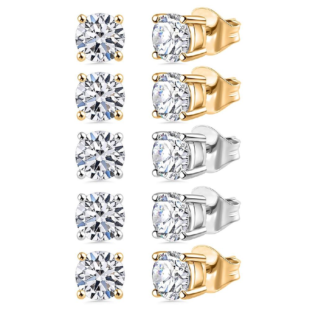 shop lc Set of 5 Luxuriant Lab Grown Diamond (G-H SI) Solitaire Stud Earrings in Vermeil YG and Platinum Over Sterling Silver 4.00 ctw (Del. In 10-12 Days)