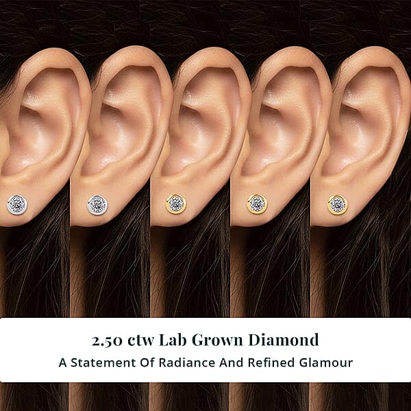 Shop Lc Set Of 5 - Luxuriant Lab Grown Diamond (G-H SI) Solitaire Stud Earrings In 18K Vermeil Yellow Gold And Rhodium Over Sterling Silver 2.50 Ctw (Del. In 10-12 Days)