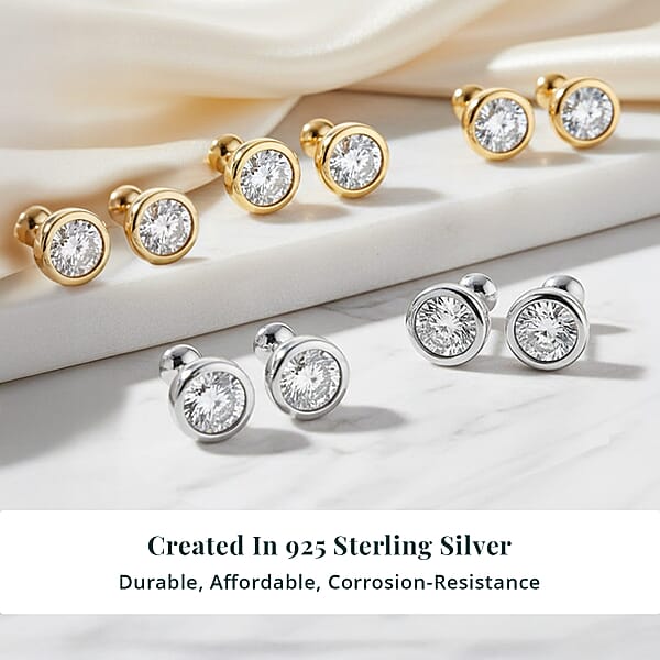 Shop Lc Set Of 5 - Luxuriant Lab Grown Diamond (G-H SI) Solitaire Stud Earrings In 18K Vermeil Yellow Gold And Rhodium Over Sterling Silver 2.50 Ctw (Del. In 10-12 Days)