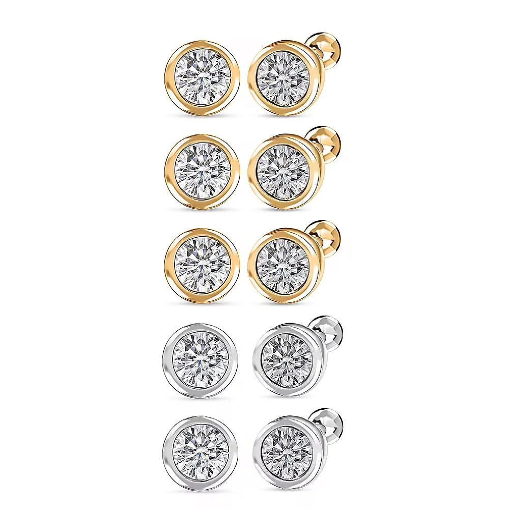 shop lc Set of 5 - Luxuriant Lab Grown Diamond (G-H SI) Solitaire Stud Earrings in 18K Vermeil Yellow Gold and Rhodium Over Sterling Silver 2.50 ctw (Del. In 10-12 Days)
