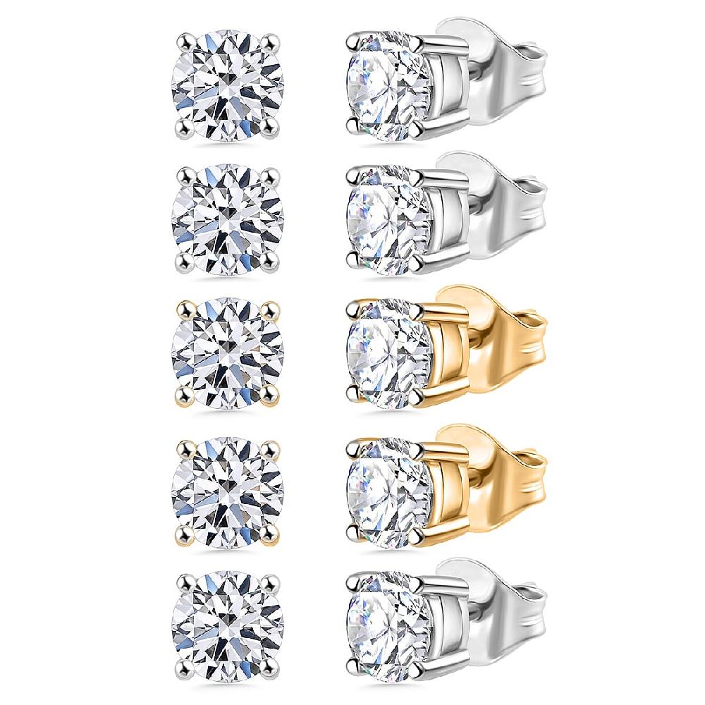 shop lc Set of 5 Luxuriant Lab Grown Diamond (G-H SI) Solitaire Stud Earrings in Vermeil YG and Platinum Over Sterling Silver 2.50 ctw (Del. In 10-12 Days)