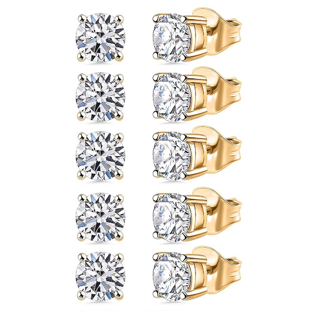 shop lc Set of 5 Luxuriant Lab Grown Diamond G SI1 5.00 ctw Solitaire Stud Earrings in 14K Yellow Gold