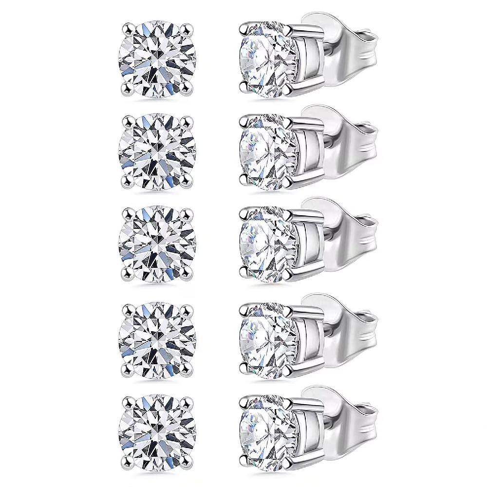 shop lc Set of 5 Luxuriant Lab Grown Diamond G SI1 5.00 ctw Solitaire Stud Earrings in 14K White Gold