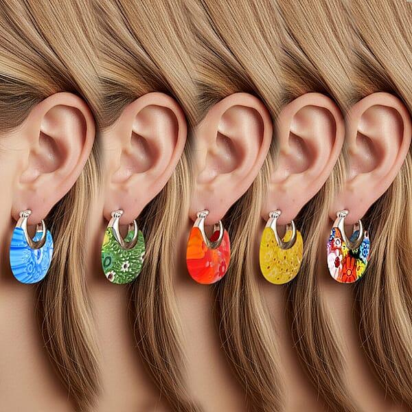 Shop Lc Set Of 5 Multi Color Murano Style Basket Earrings In Stainless Steel (Del. In 10-12 Days)