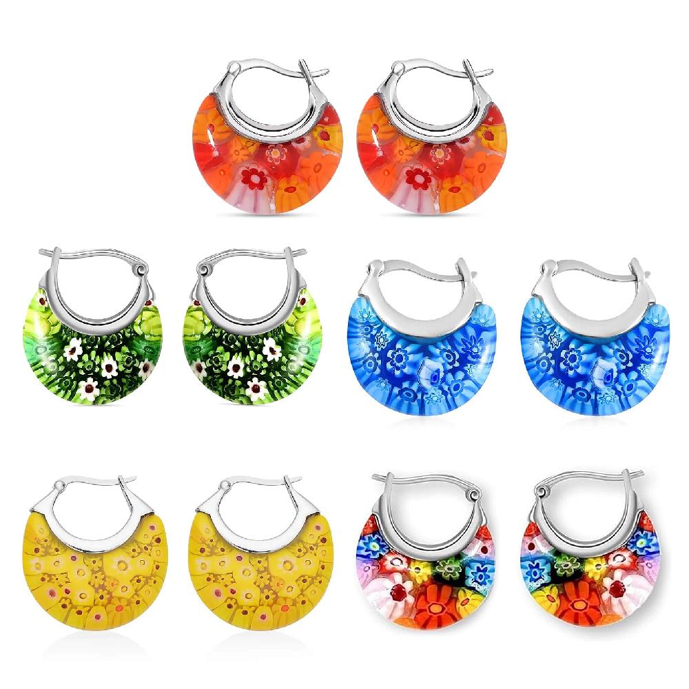shop lc Set of 5 Multi Color Murano Style Basket Earrings in Stainless Steel (Del. In 10-12 Days)