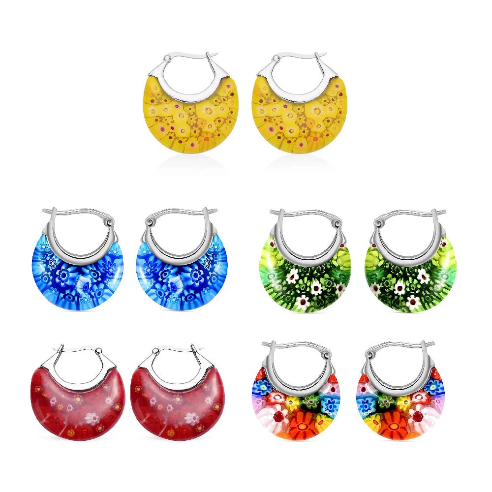 shop lc Set of 5 Multi Color Murano Style Basket Earrings in Stainless Steel (Del. In 10-12 Days)