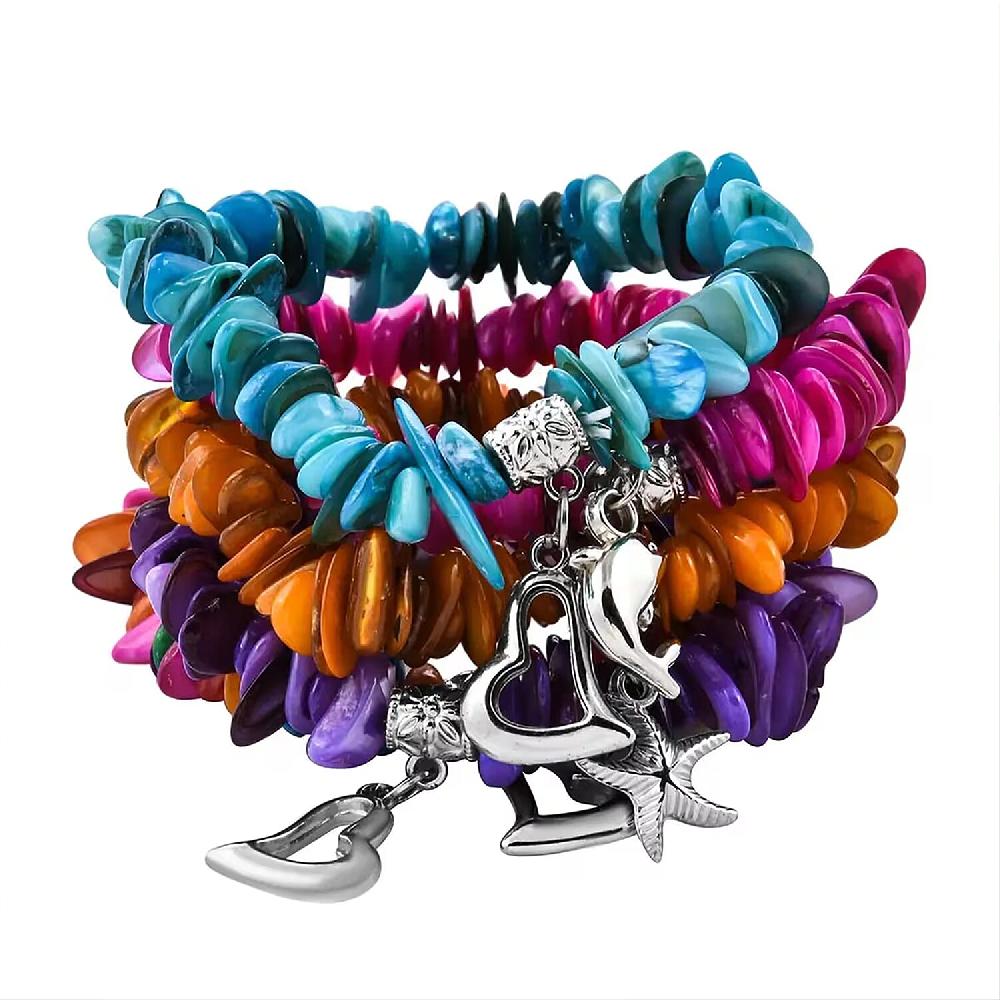 shop lc Set of 5 Multi Color Shell Stretch Bracelet Charm Bracelets For Women