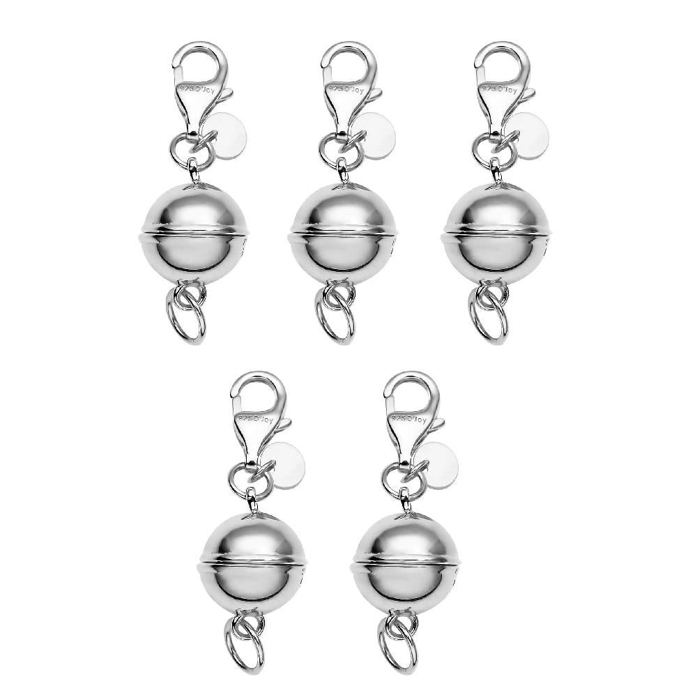 shop lc Set of 5 Rhodium Over Sterling Silver 9mm Round Magnetic Lock with Lobster Clasp 12.50 Grams