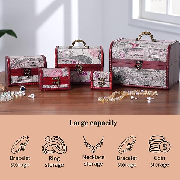 Shop Lc Set Of 5 Silver Map Embossed MDF And Faux Leather Mixing Exquisit Jewelry Chest Box