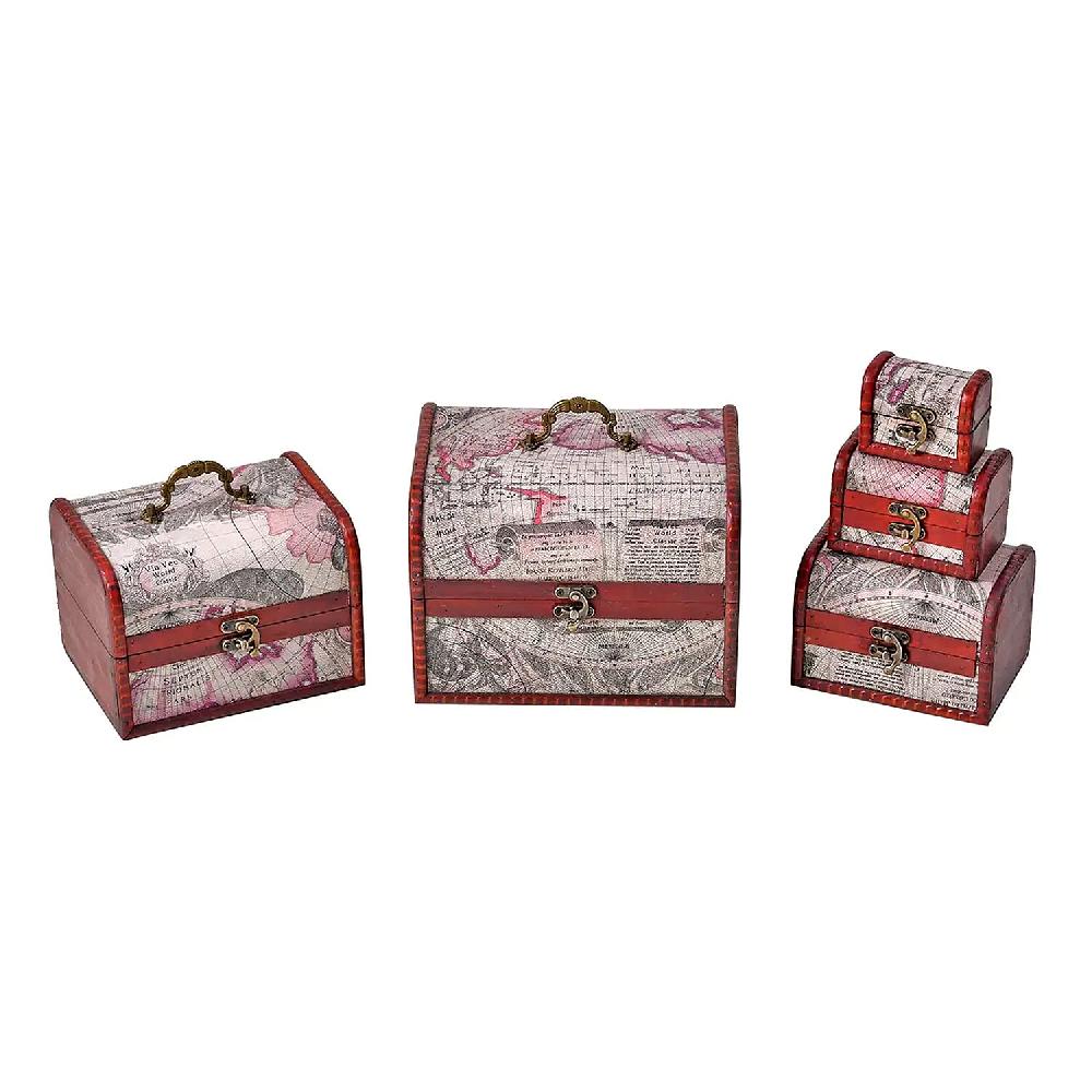 shop lc Set of 5 Silver Map Embossed MDF and Faux Leather Mixing Exquisit Jewelry Chest Box
