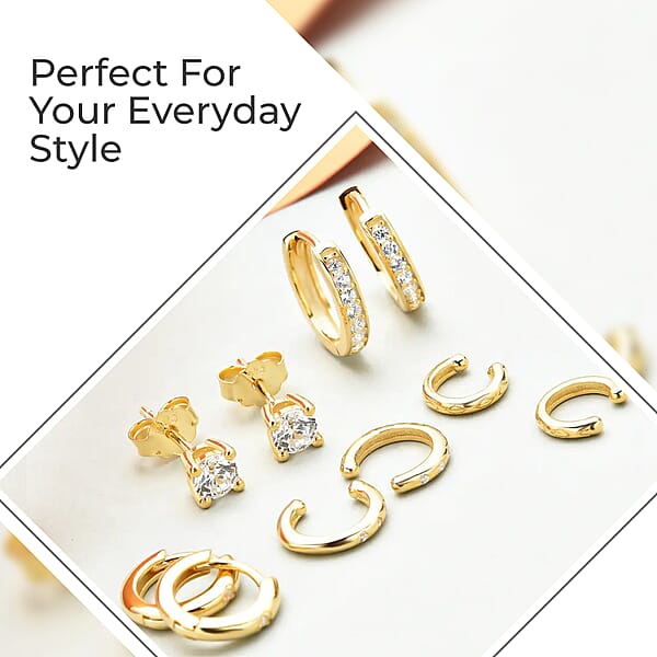 Shop Lc Set Of 5 Simulated Diamond 1.40 Ctw Earrings In 14K YG Over Sterling Silver Simulated Diamond Solitaire Studs Tribal Pattern Earrings Plain Ear Cuffs Simulated Diamond Studs