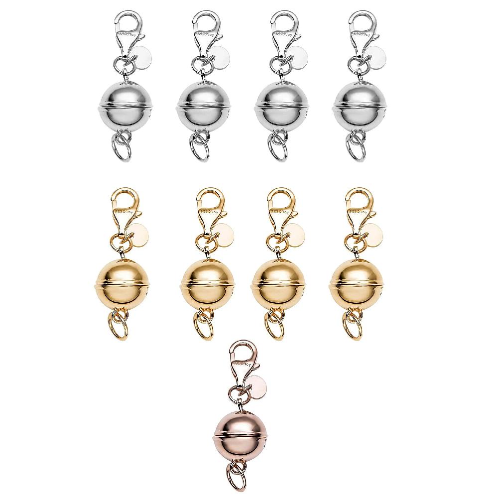 shop lc Set of 9 Rhodium 14K YG and RG Over Sterling Silver 9mm Round Magnetic Lock with Lobster Clasp (22.23 g)