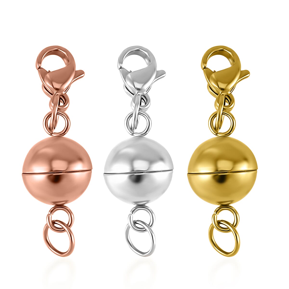shop lc Set of Three 9mm Magnetic Lock with 9mm Lobster Clasp and 0.6x5mm Ring in ION Palted YG RG and Stainless Steel