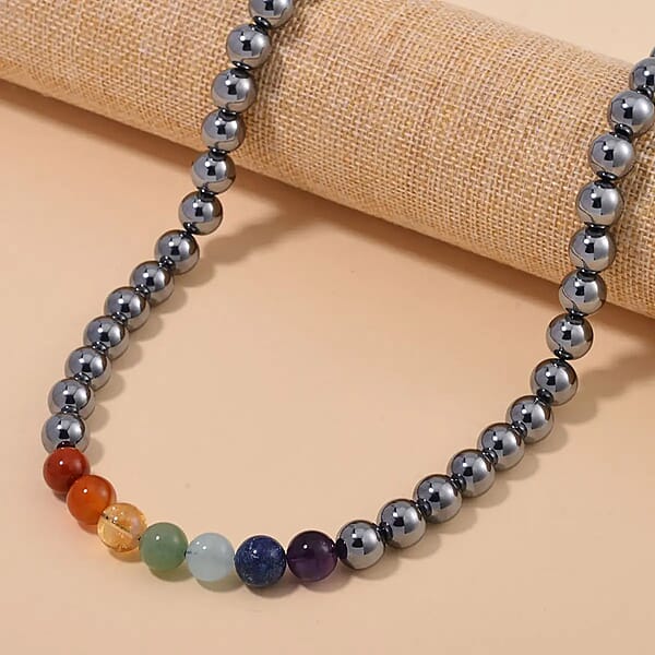 Shop Lc Seven Chakra Terahertz 350.00 Ctw Beaded Necklace 20 Inches In Rhodium Over Sterling Silver
